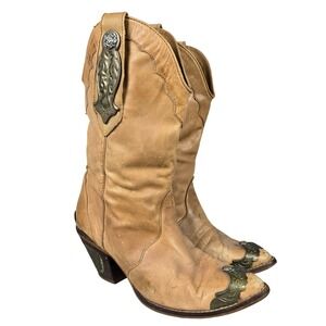 Endicott Johnson Vintage Tan Leather Western Cowgirl Boots Metal Accents 8.5B